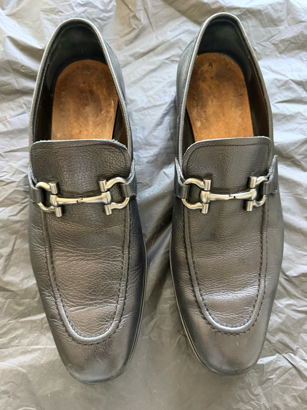 Salvatore Ferragamo Black Leather Bit Slip-On Loafers